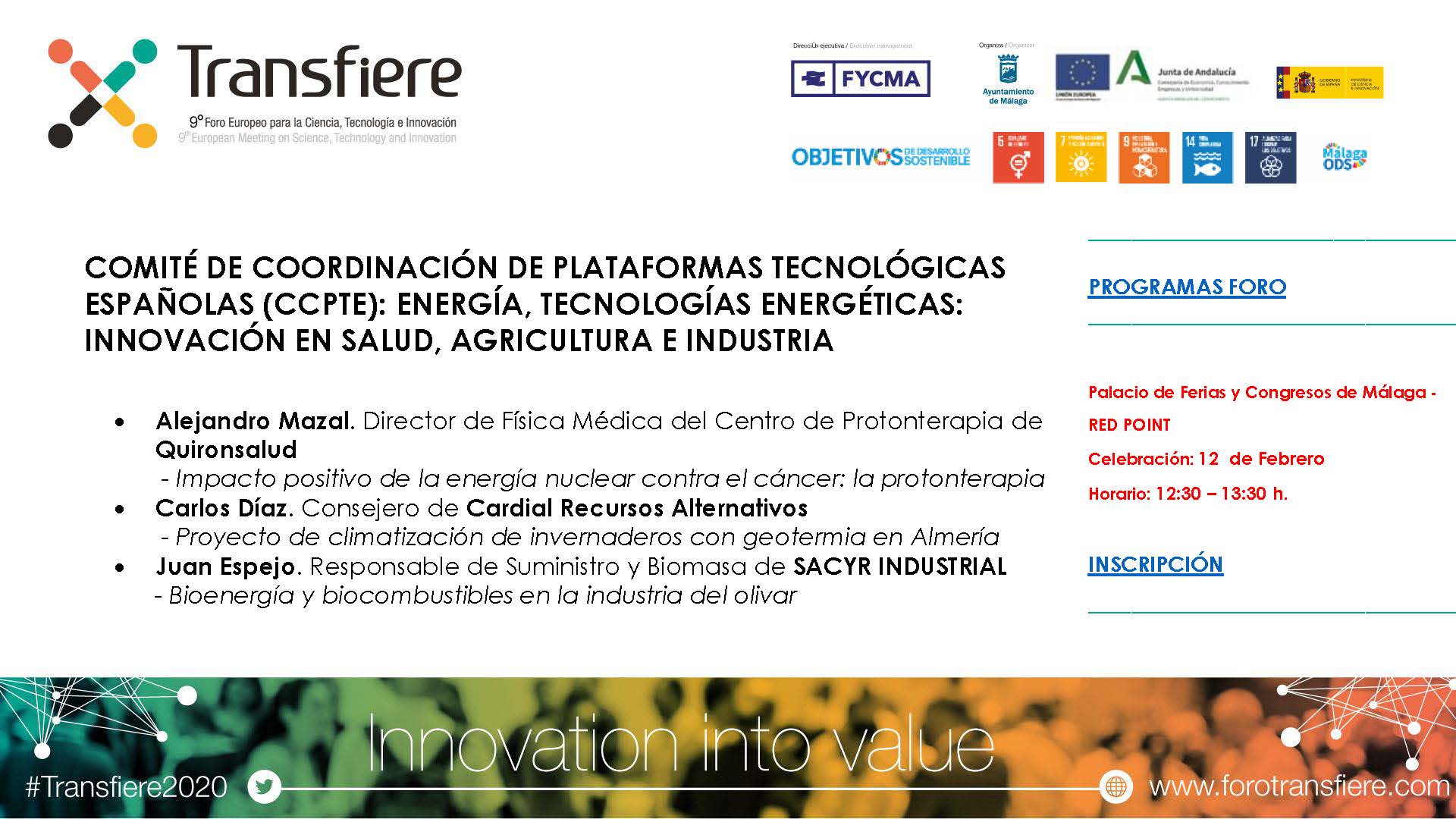 Tecnologías energéticas: innovación en salud, agricultura e industria (Málaga, 12 feb 2020)